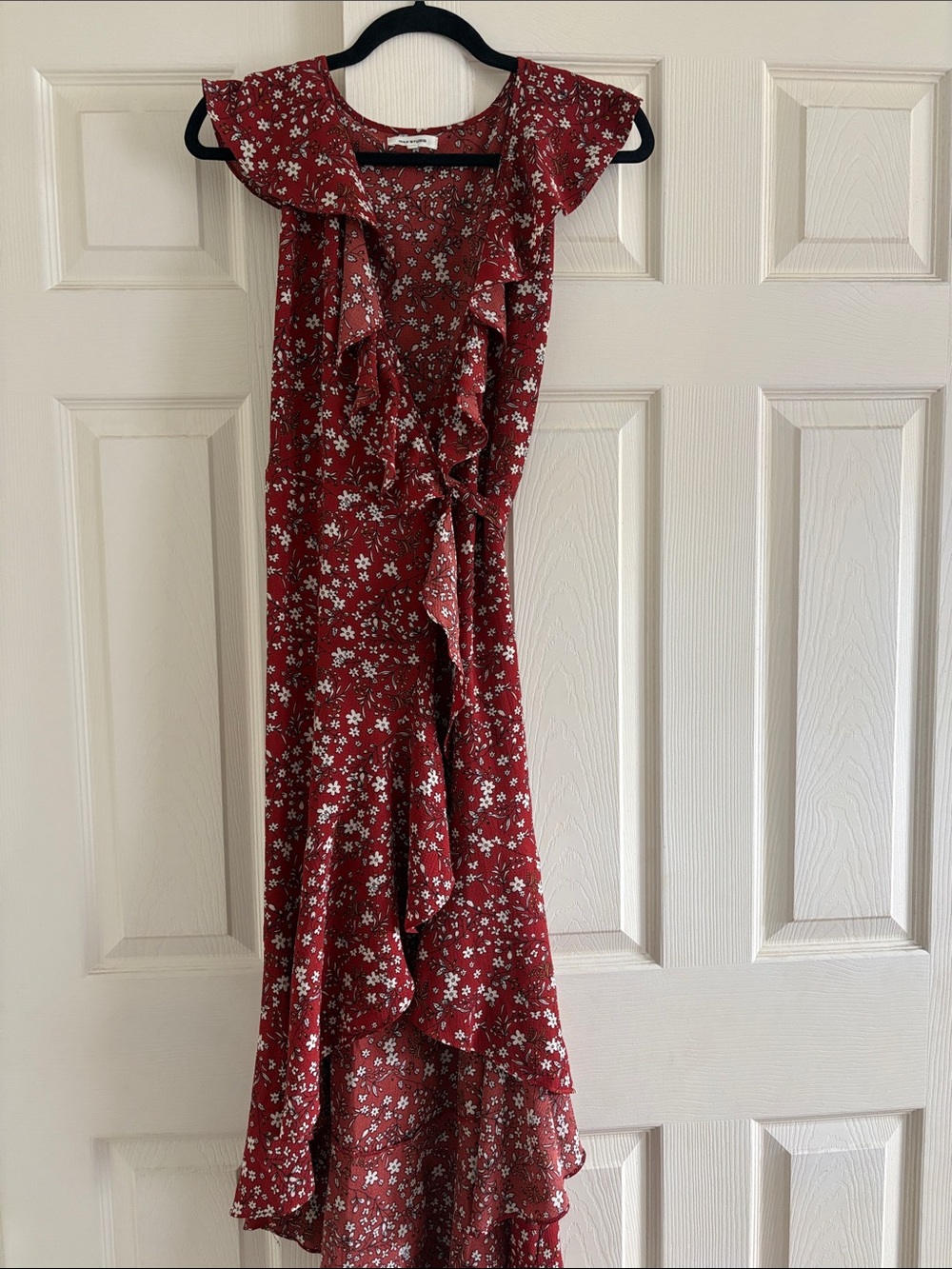 Max Studio Crimson Floral High-Low Wrap Dress